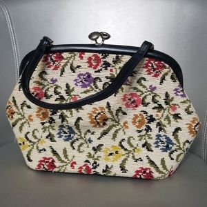 Vintage needlepoint purse floral carpetbag 50s/60s